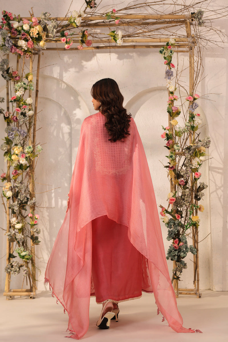 Vaayu Pink Heavy Jaal Kurta Set organza , silk tencel kurta/kurta set by Niti Bothra in pink for women in Singapore