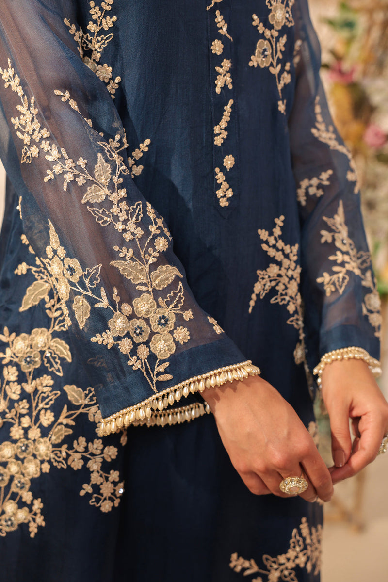 Vaayu Dark Blue Jaal Straight kurta Set organza , silk tencel kurta/kurta set by Niti Bothra in dark blue for women in Singapore