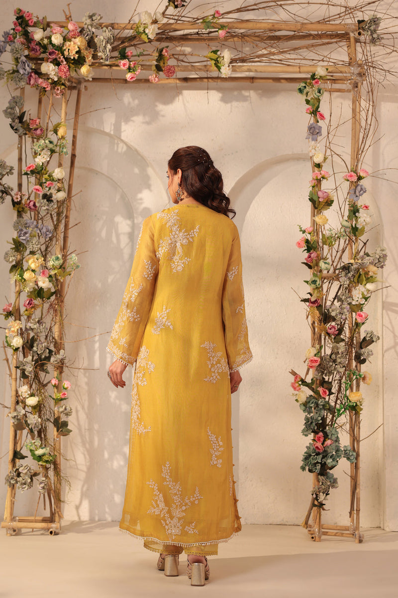 Vaayu Yellow Jaal Straight kurta Set organza , silk tencel kurta/kurta set by Niti Bothra in yellow for women in Singapore