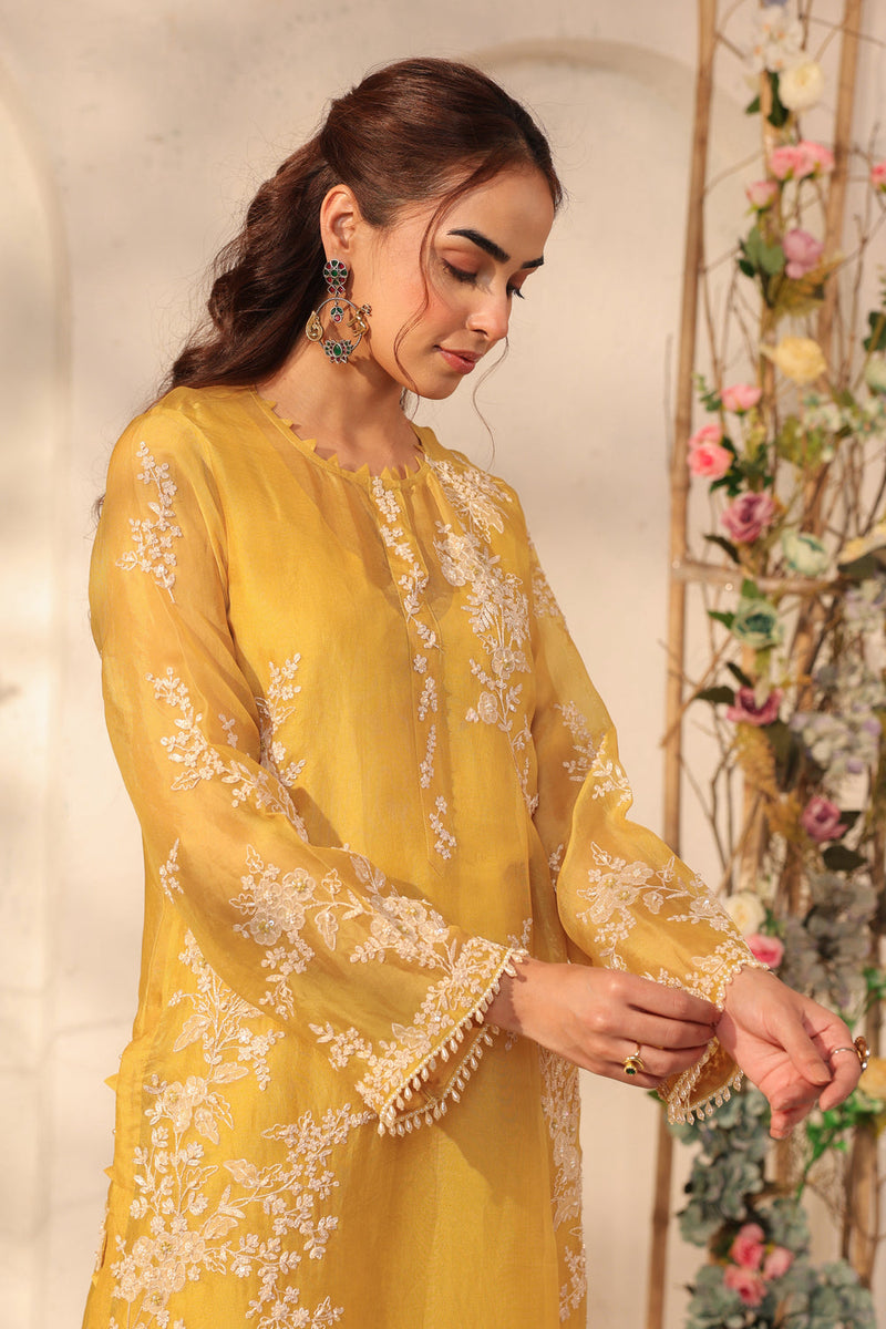 Vaayu Yellow Jaal Straight kurta Set organza , silk tencel kurta/kurta set by Niti Bothra in yellow for women in Singapore