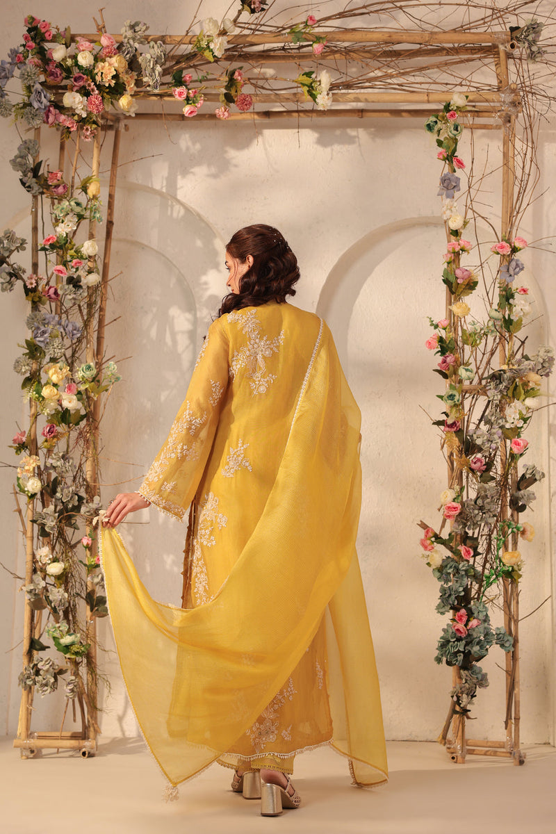 Vaayu Yellow Jaal Straight kurta Set organza , silk tencel kurta/kurta set by Niti Bothra in yellow for women in Singapore
