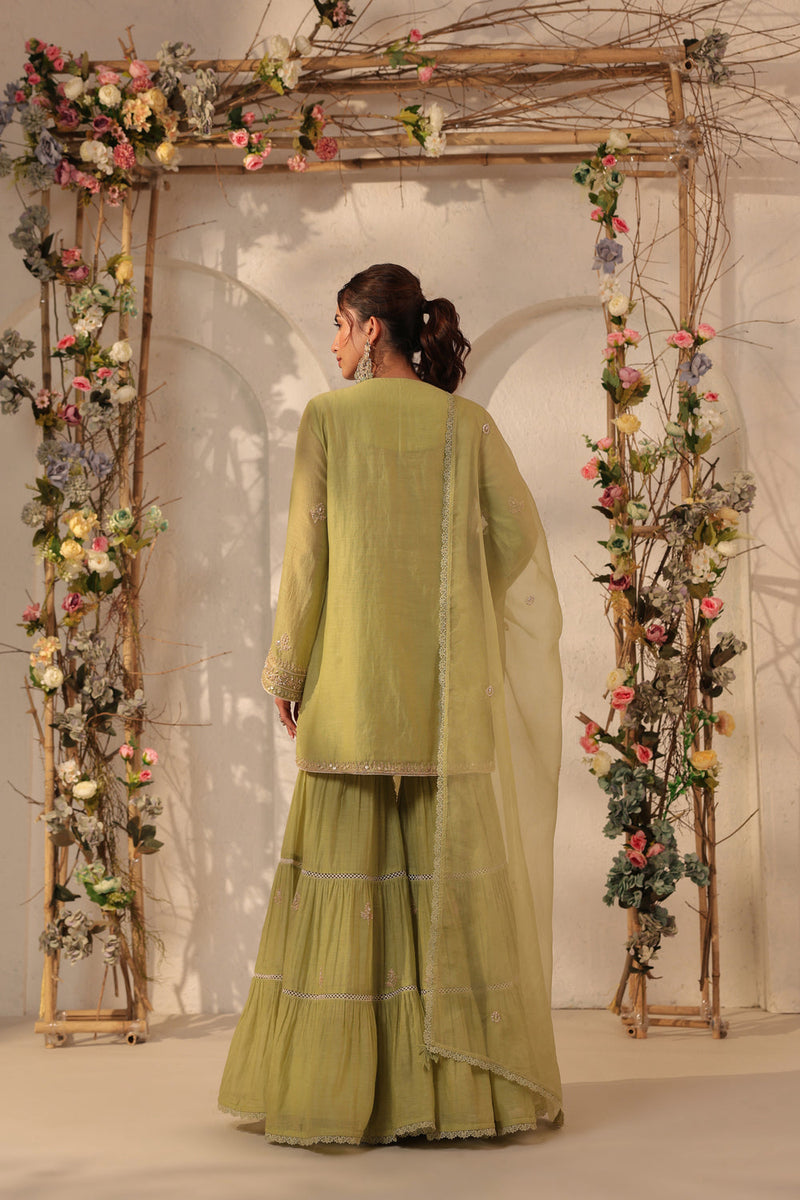Vaayu Green Sharara Set silk chanderi kurta/kurta set by Niti Bothra in green for women in Singapore