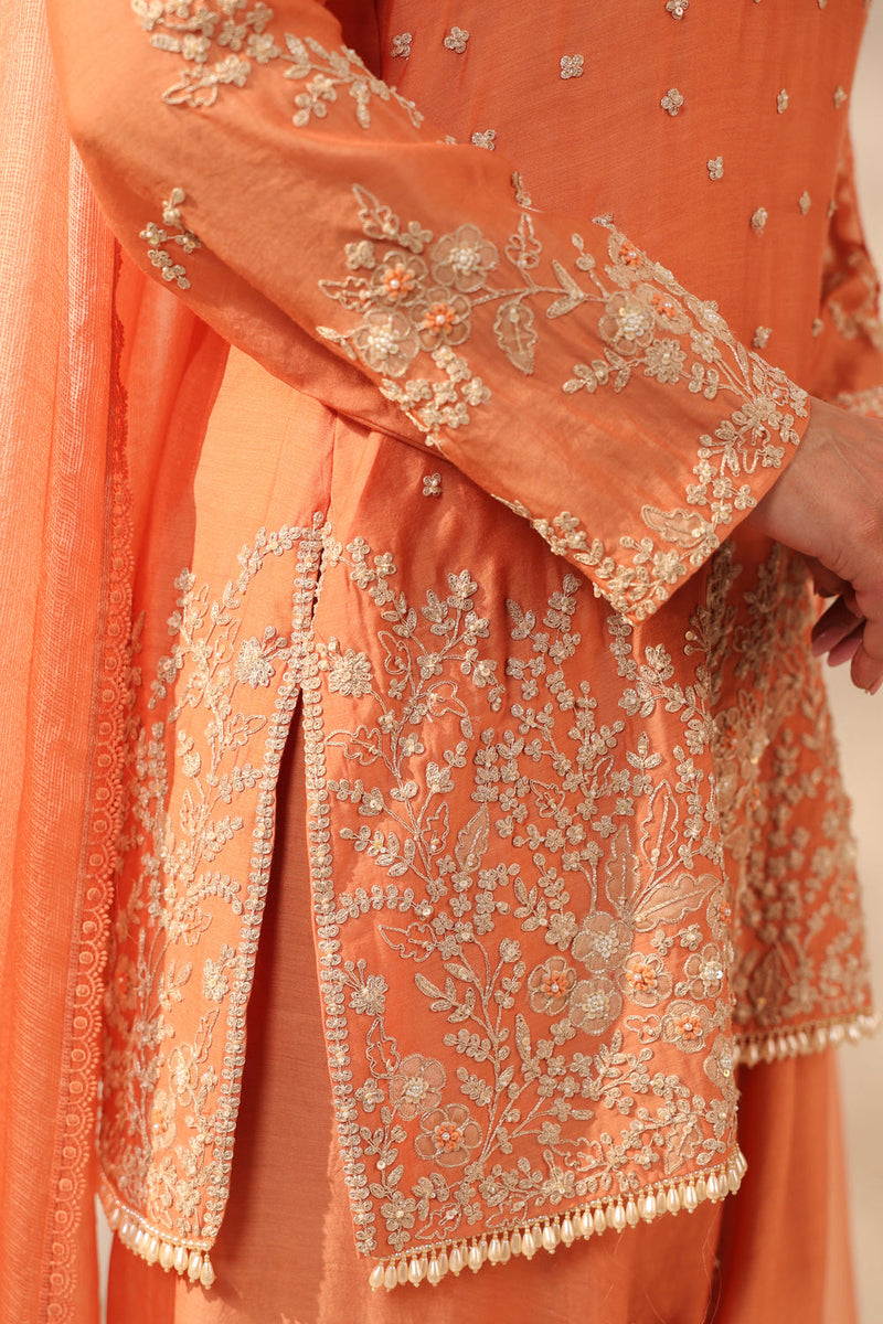Vaayu Orange Heavy Short Kurta Set modal silk kurta/kurta set by Niti Bothra in orange for women in Singapore