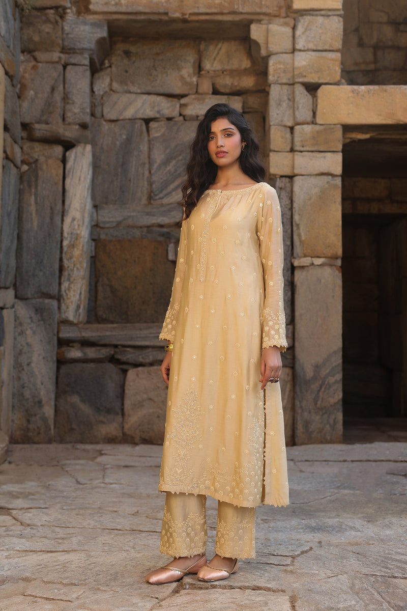 Vaayu Beige Light Buti Kurta Set silk modal kurta/kurta set by Niti Bothra in beige for women in Singapore