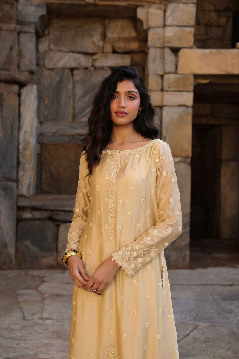 Vaayu Beige Light Buti Kurta Set silk modal kurta/kurta set by Niti Bothra in beige for women in Singapore