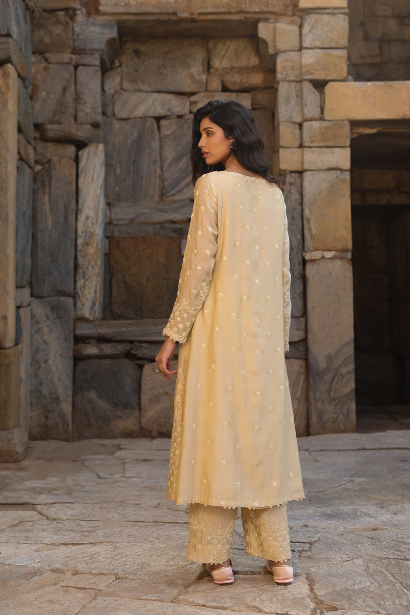 Vaayu Beige Light Buti Kurta Set silk modal kurta/kurta set by Niti Bothra in beige for women in Singapore