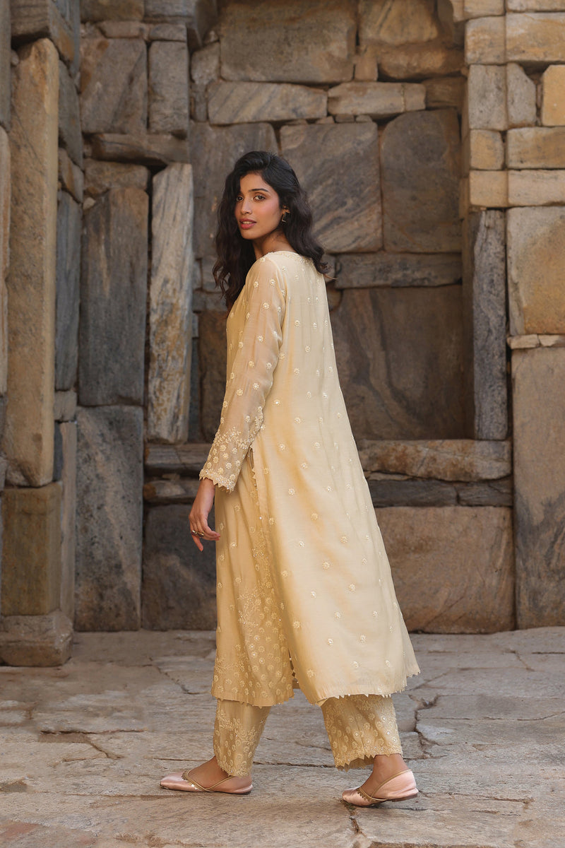 Vaayu Beige Light Buti Kurta Set silk modal kurta/kurta set by Niti Bothra in beige for women in Singapore