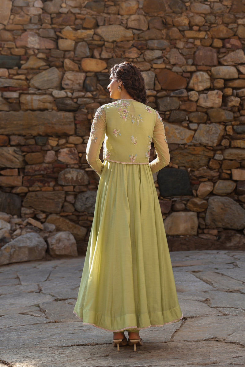 Vaayu Green Koti Anarkali Set silk modal kurta/kurta set by Niti Bothra in green for women in Singapore