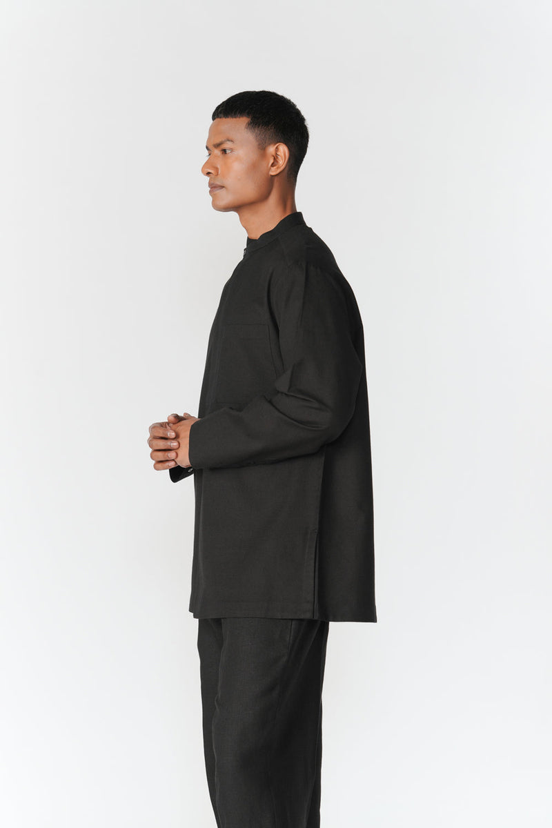 Double Placket Shirt top/shirt by Turn Black in black for men in Singapore