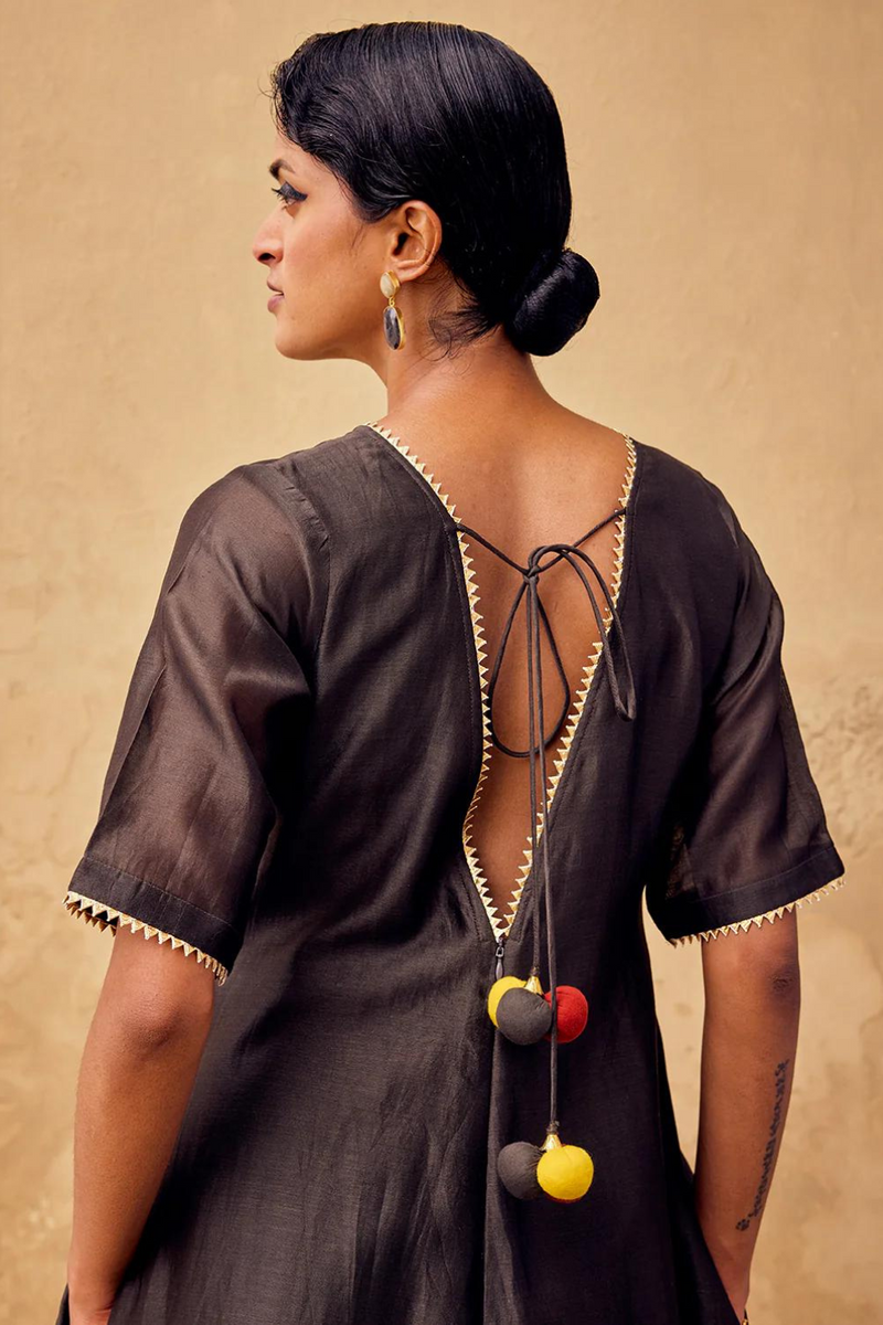 Shaam Jumpsuit chanderi by Khara Kapas in charcoal for women in Singapore