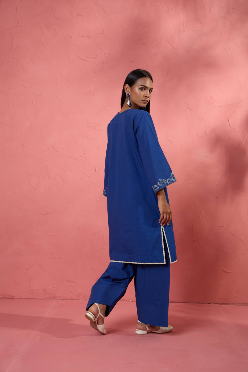 Fi Rose Set 3 cotton cambric light kurta set by AAVIDI in blue for women in Singapore