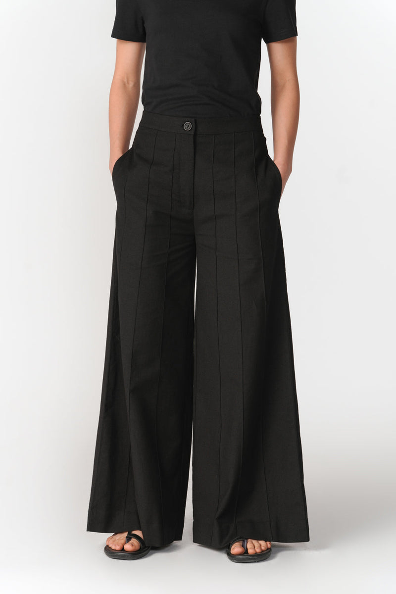 Wide Leg Pin-Tuck Pants pant/trouser by Turn Black in black for women in Singapore