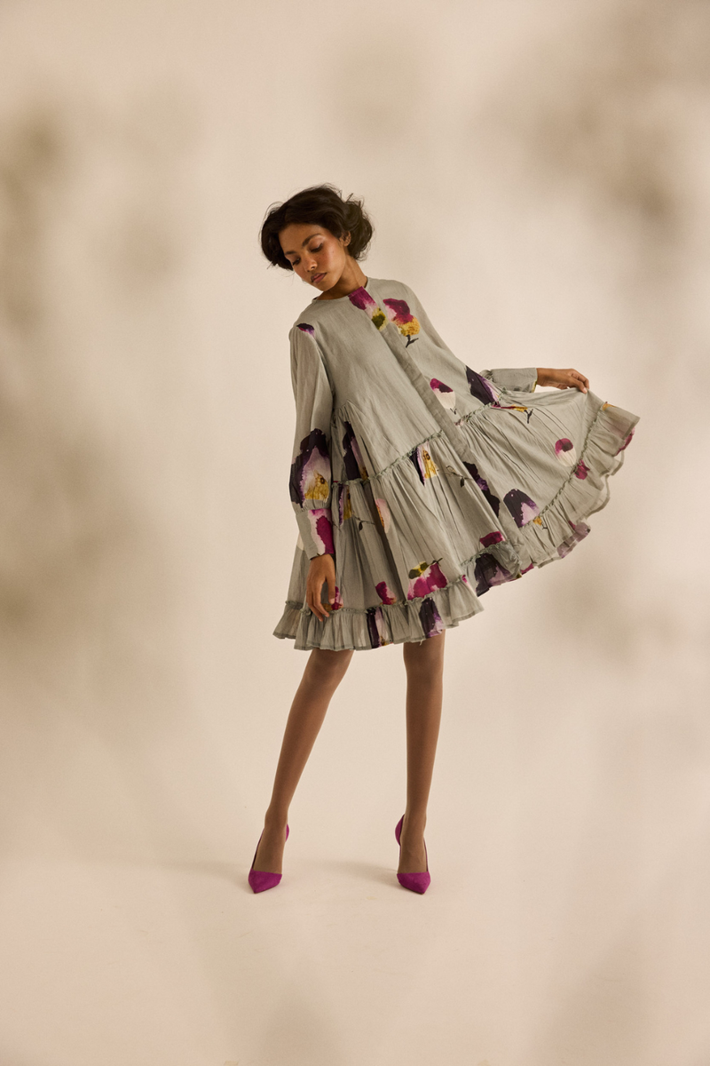Florentina Dress mul dress by Khara Kapas in ash gray for women in Singapore