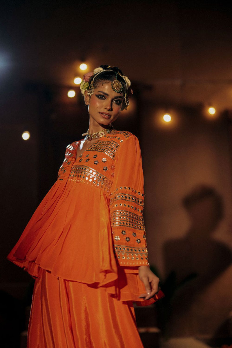 Mangala Peplum Co-ord Set- Orange