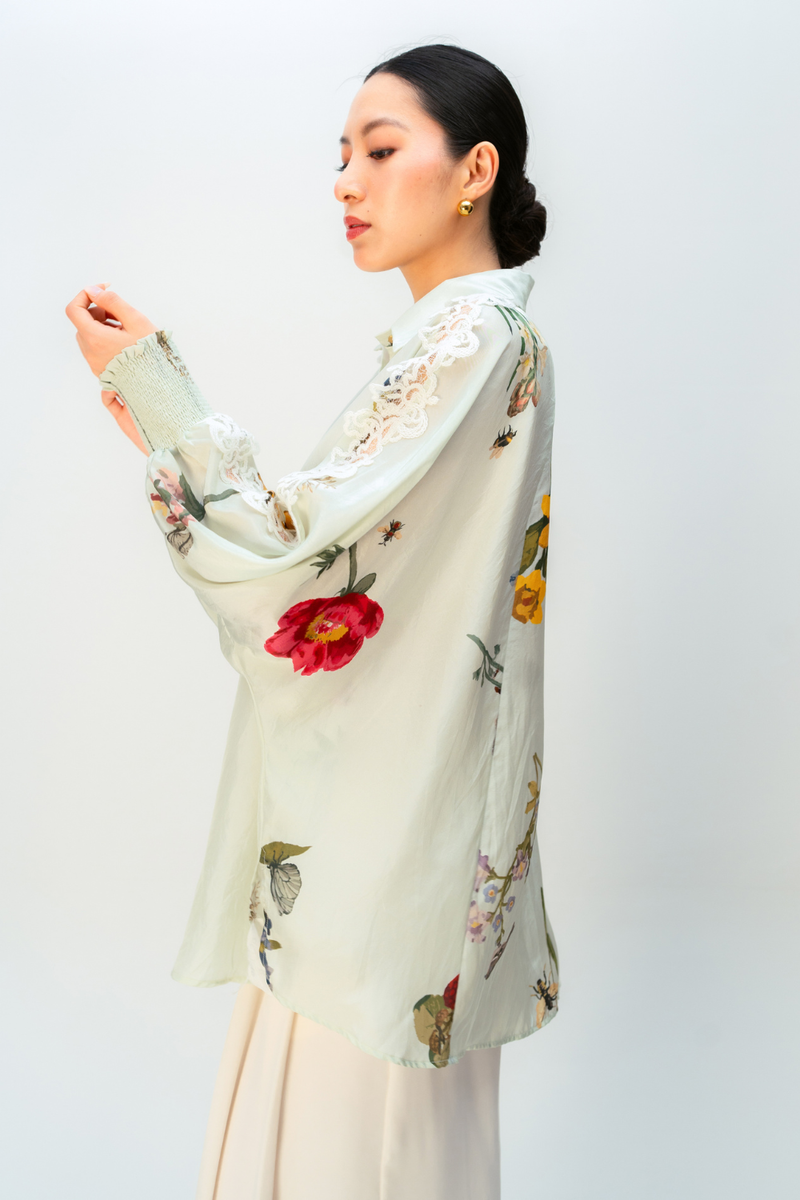 PETAL POP SHIRT silk top/shirt by Ode to Odd in green for women in Singapore