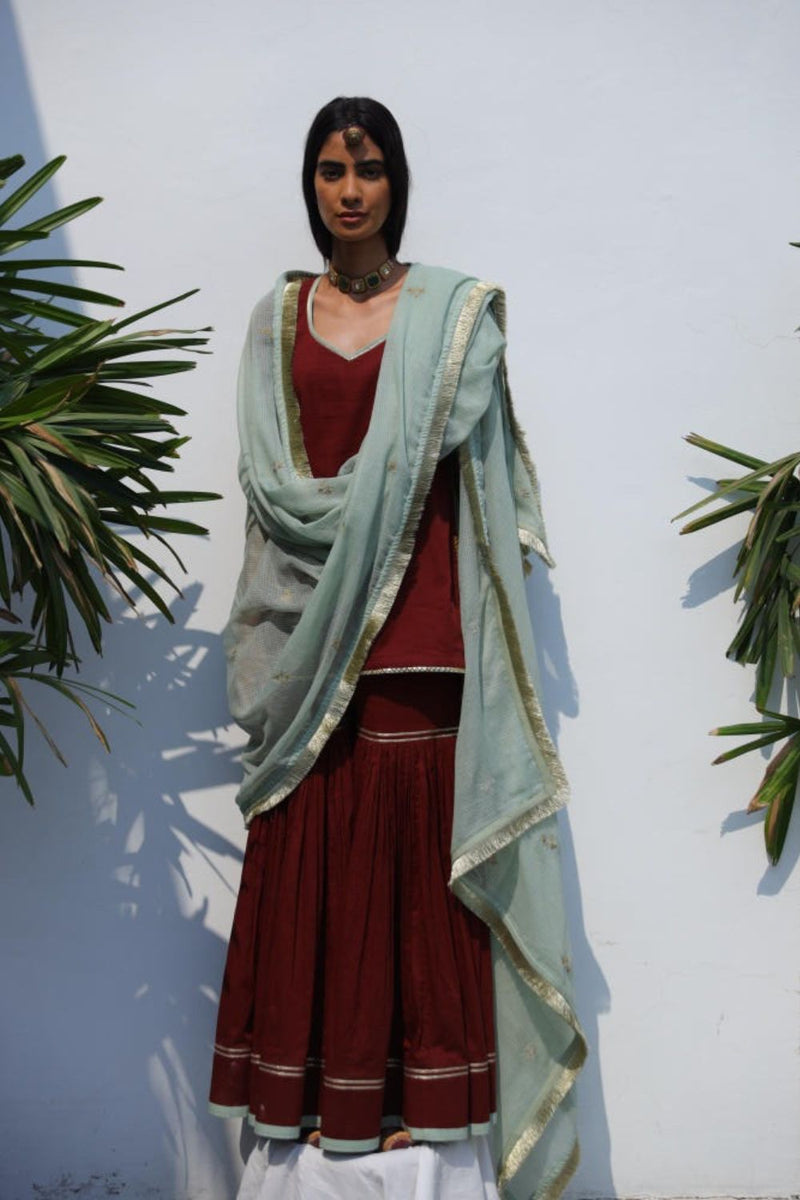 Aftaab sharara set cotton Kurta/Kurta Sets by Khara Kapas in brown for women in Singapore