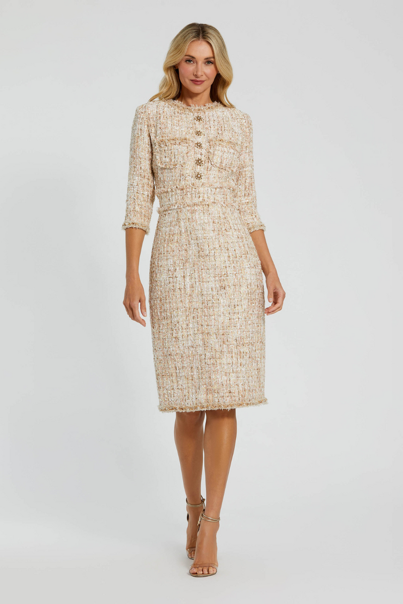 20809-Tweed Midi Dress-Blush by Mac Duggal in blush color for women in Singapore