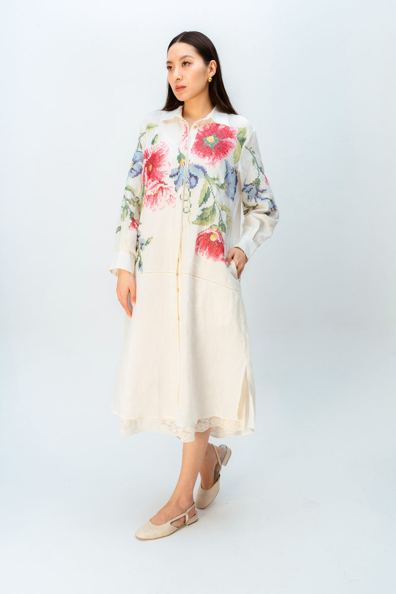 WINDFLOWER DRESS linen dress by Ode to Odd in off white for women in Singapore