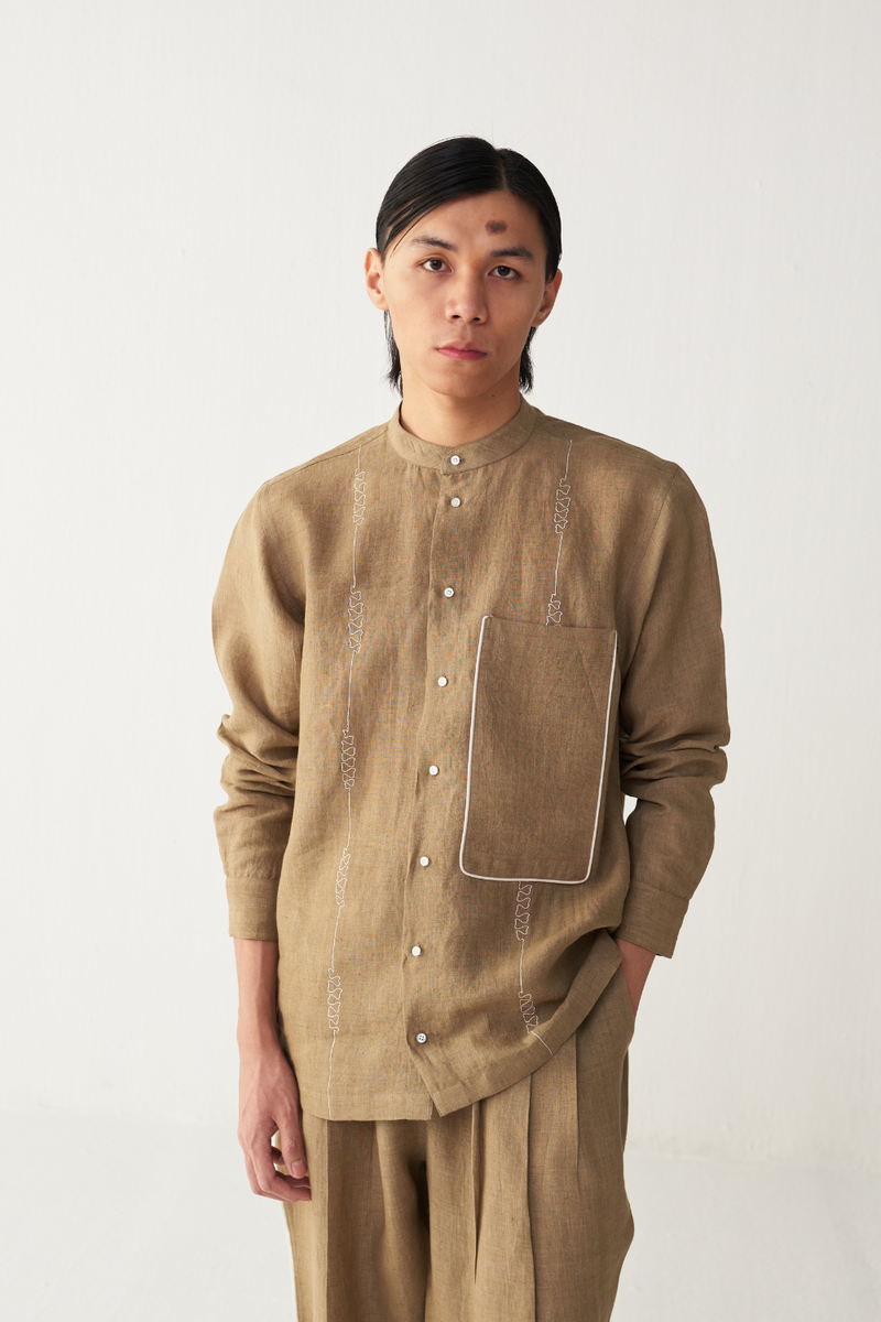 ABSTRACT EMBROIDERY SHIRT linen by THREE Men for men in Singapore