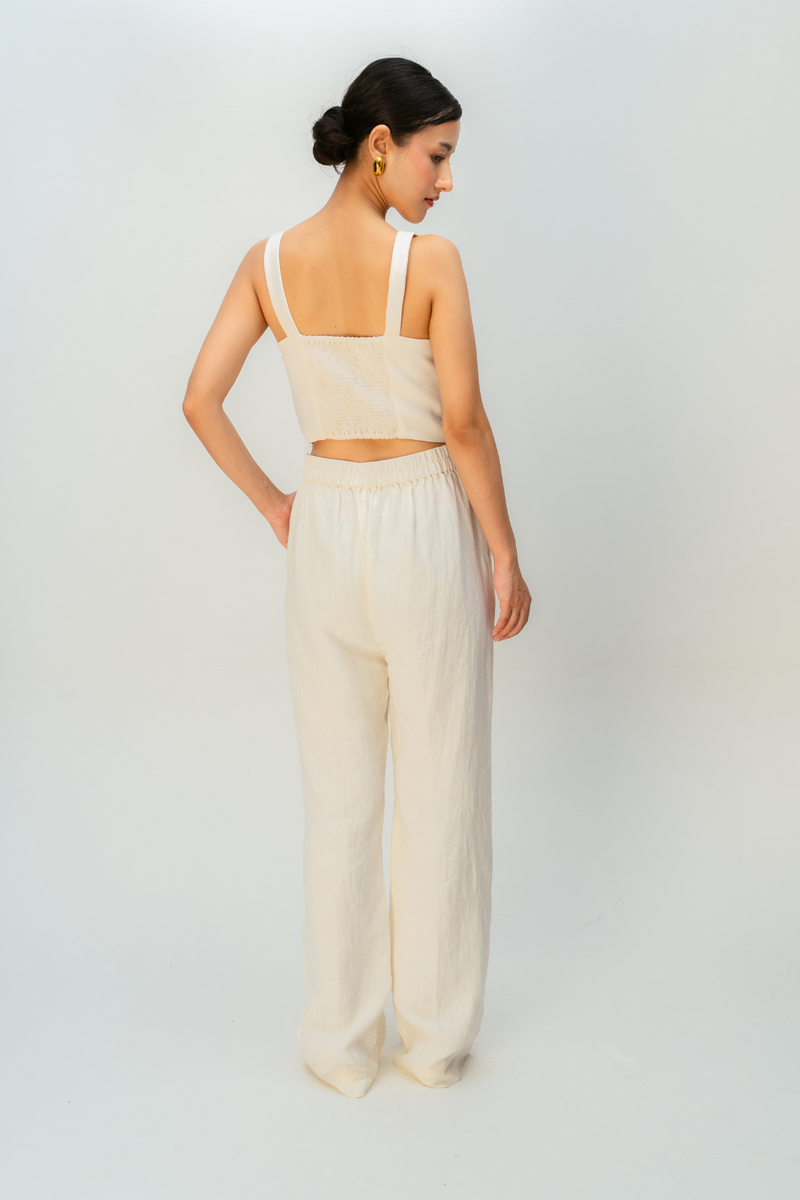 SOFT SAND TROUSER linen pant/trouser by Ode to Odd in off white for women in Singapore