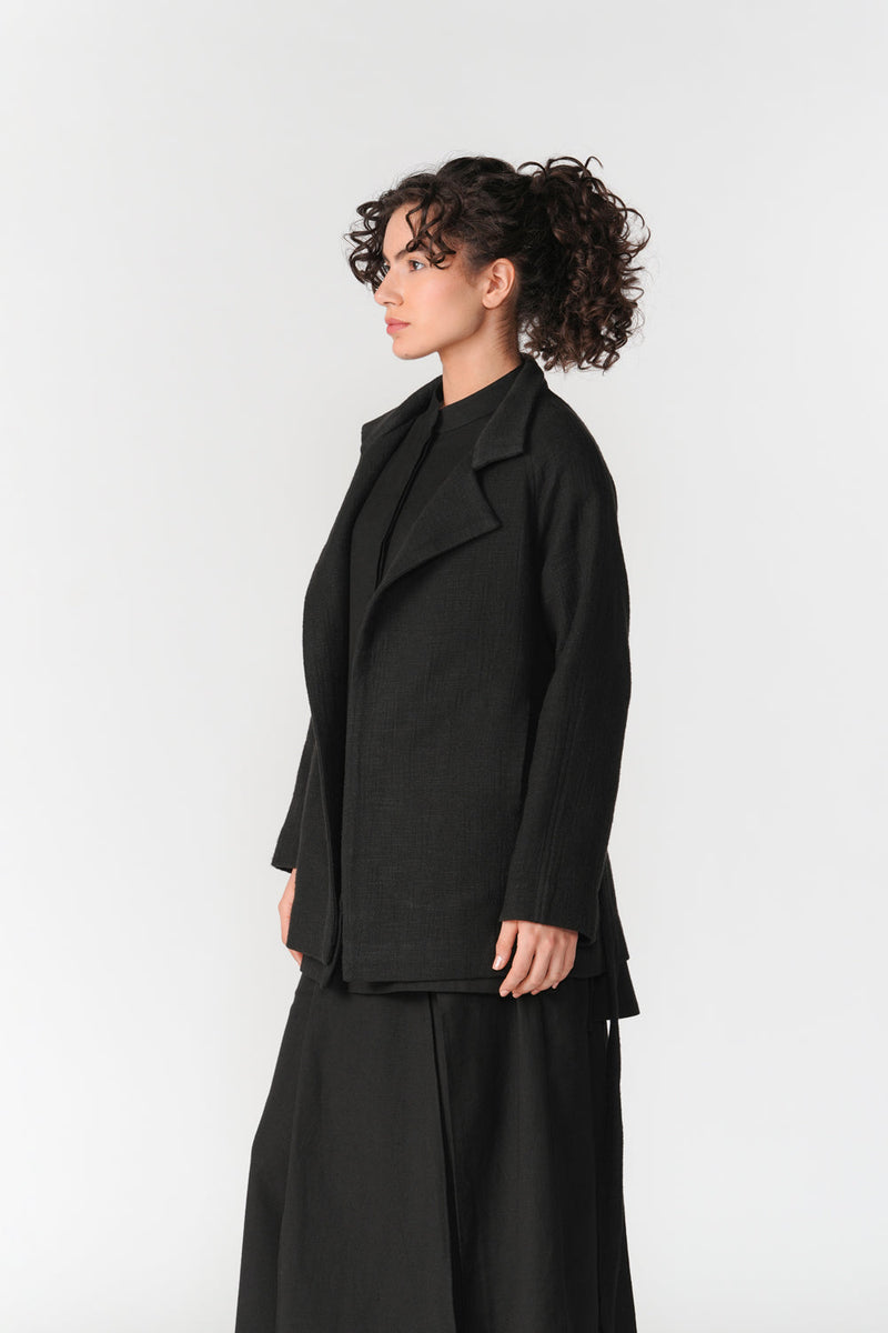 Chenille Short Overcoat jacket/overlay by Turn Black in black for women in Singapore