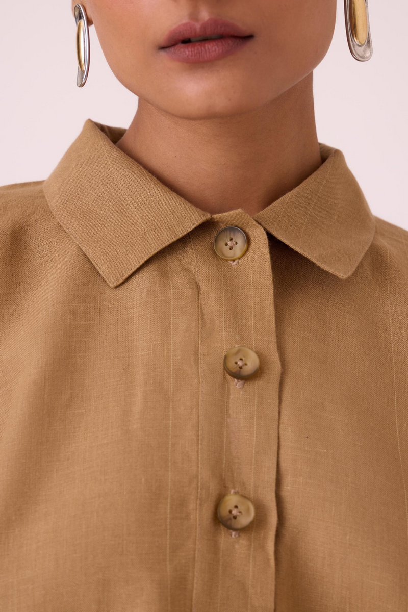 Liberty Tan Linen Cape Top linen by The Summer House for women in Singapore