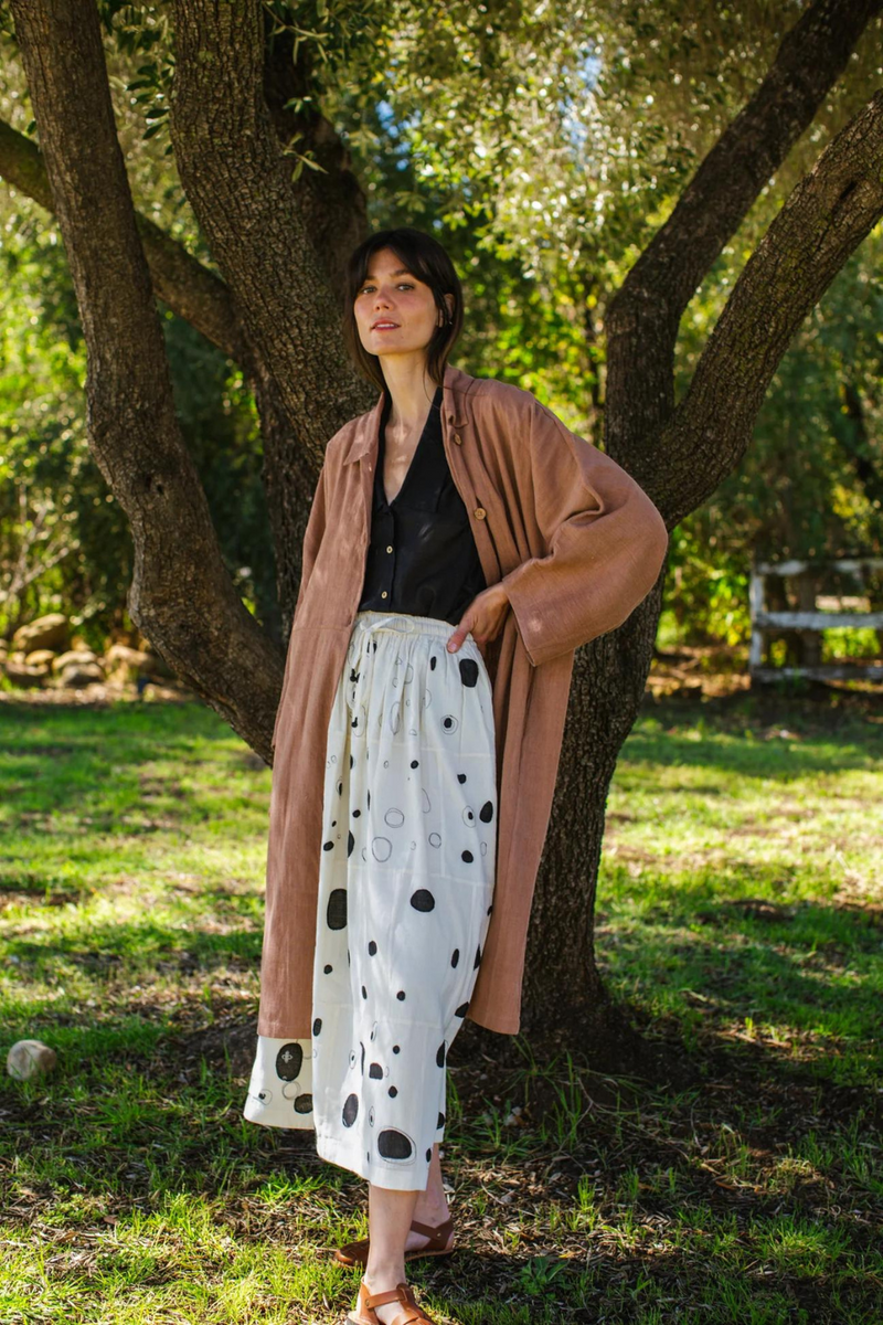 Lightweight Checkered Duster Jacket — Terracotta 100% cotton by World of Crow in beige color for women in Singapore