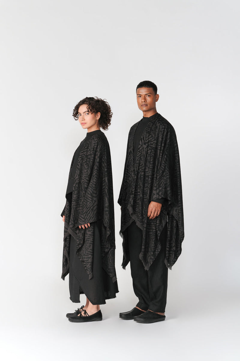 Jacquard Ruana Shawl scarve/stole by Turn Black in black for women in Singapore