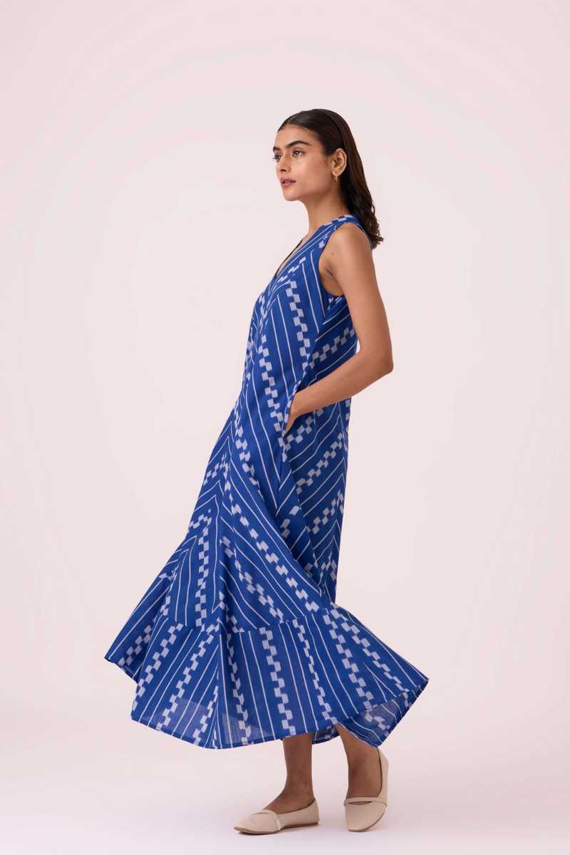 Nikol Blue Striped Ikat Dress cotton by The Summer House for women in Singapore