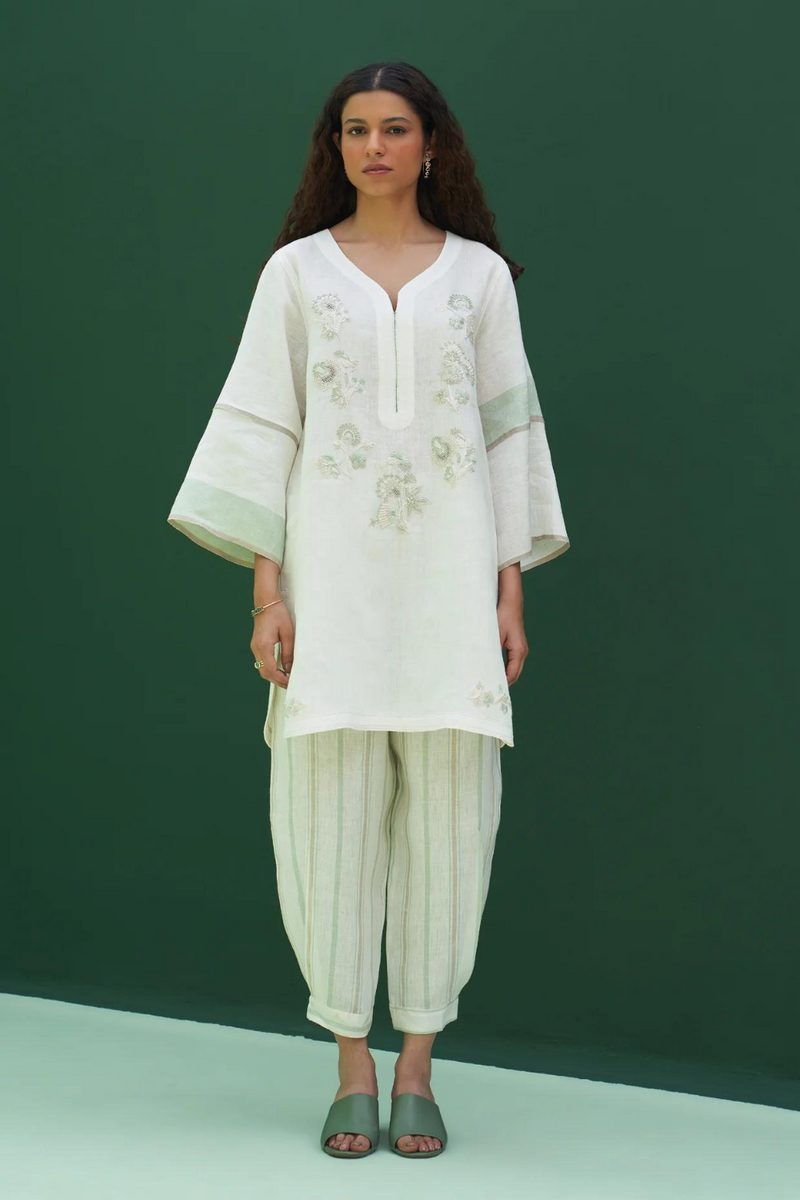 Insha Hand-Embroidered Kurta Set
- Ivory linen by Manan in ivory color for women in Singapore