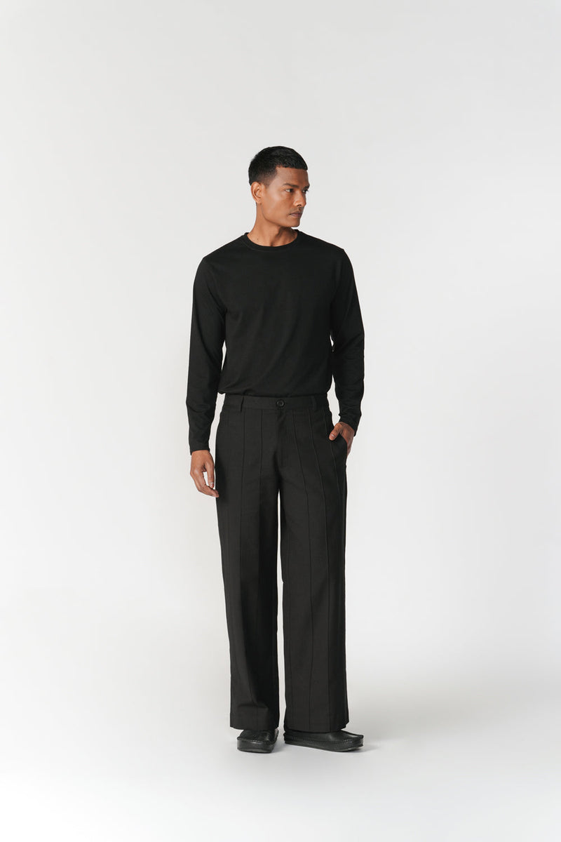 Straight Leg Pin-Tuck Pants pant/trouser by Turn Black in black for men in Singapore