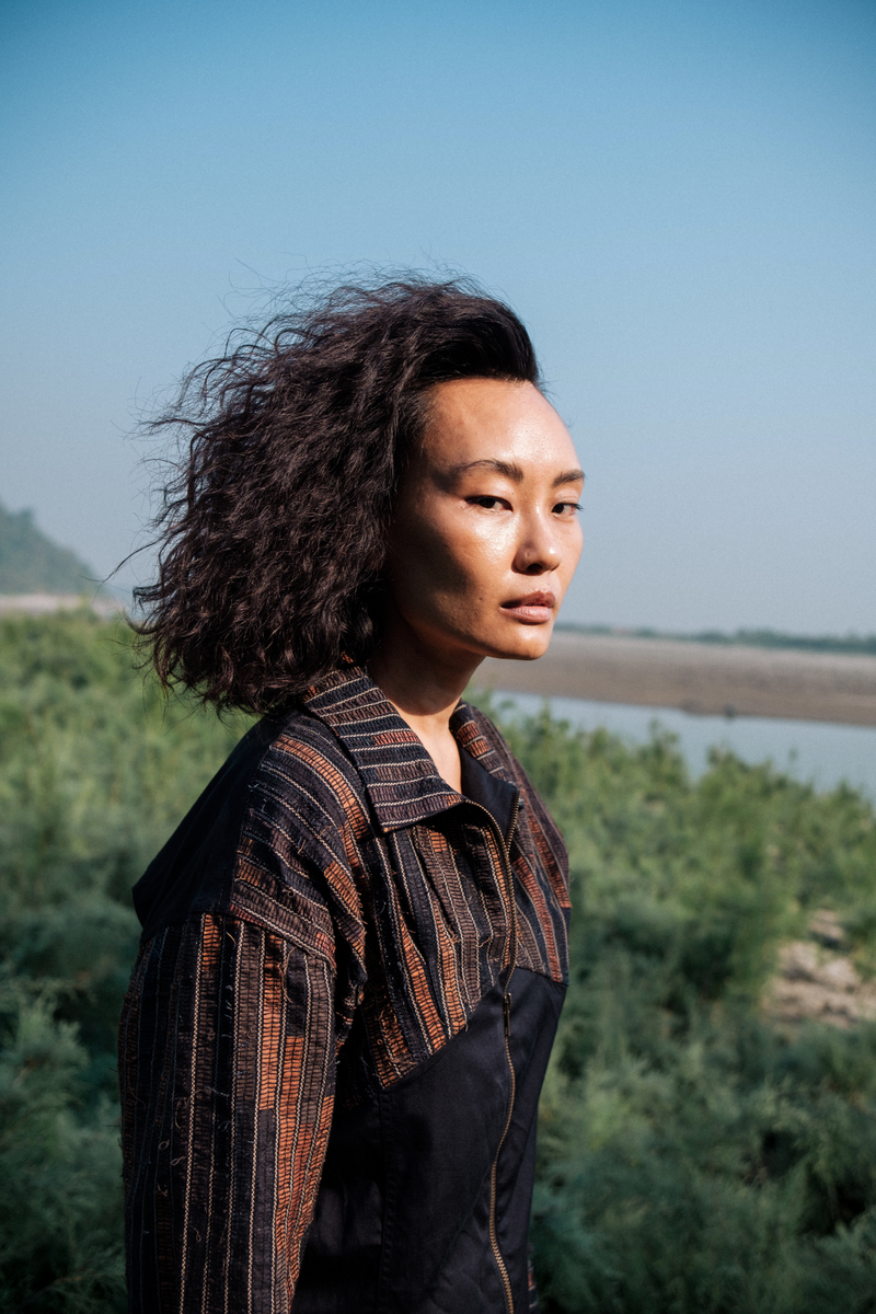 Upcycled Arizona Shirt - Black Copper cotton by The Terra Tribe in black color for women in Singapore