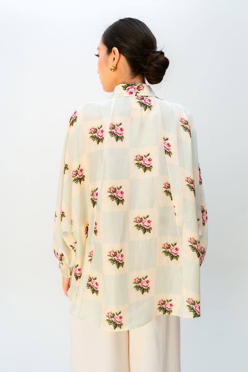 MORNING SONG SHIRT silk top/shirt by Ode to Odd in green for women in Singapore