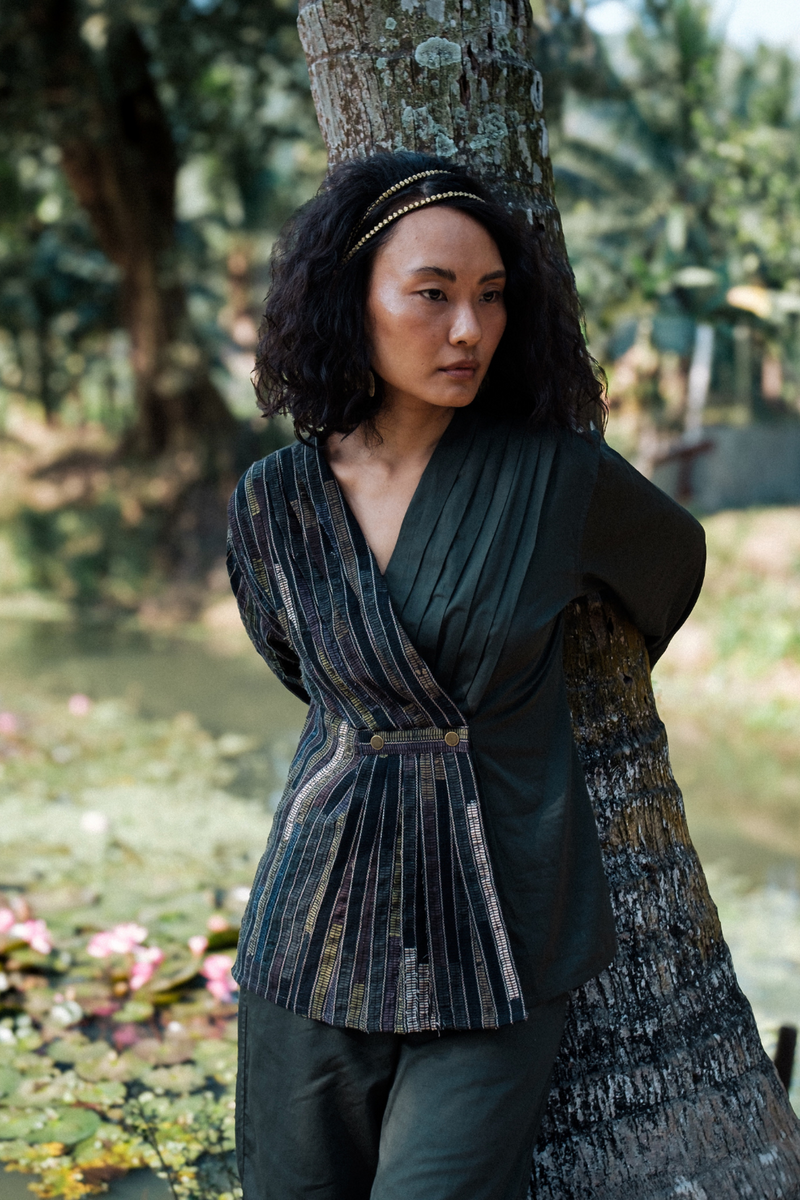 Upcycled Florence Top - Green cotton by The Terra Tribe in green color for women in Singapore