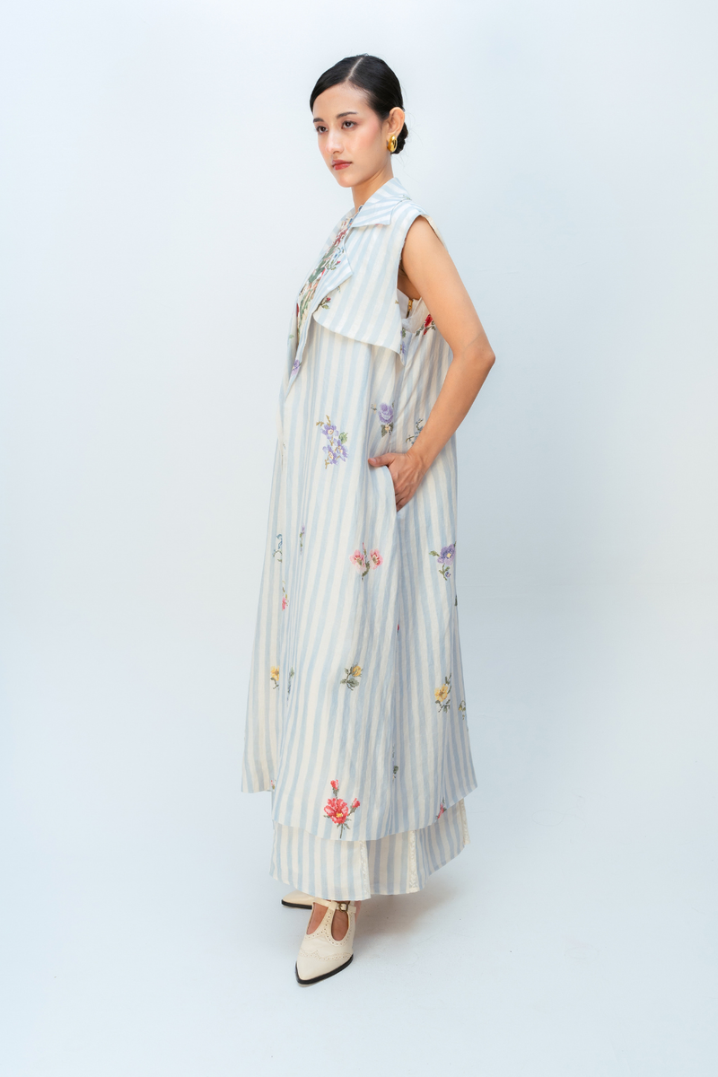 Sugar Veil Trench linen jacket/overlay by Ode to Odd in blue for women in Singapore