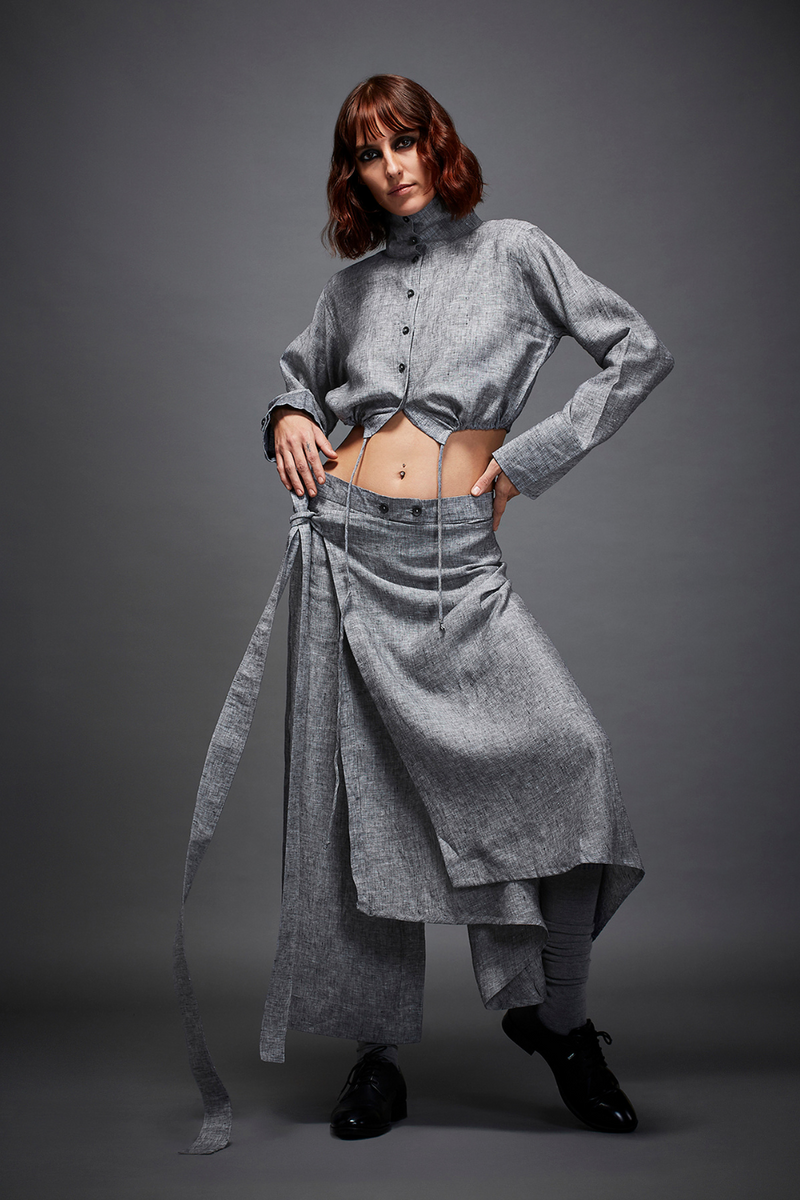 OLIVIA TROUSER linen by Chola in grey color for women in Singapore
