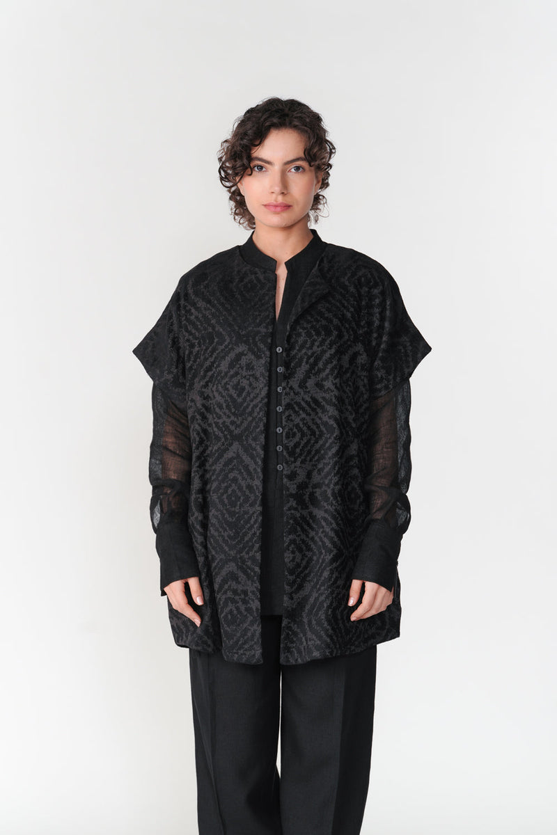 Short Drop Shoulder Overlay jacket/overlay by Turn Black in black for women in Singapore