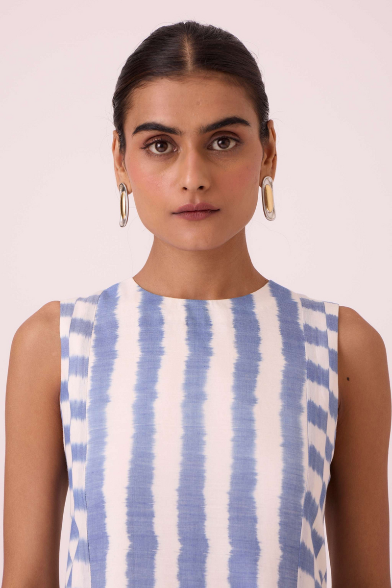 Myshkin Blue Striped Ikat Dress cotton by The Summer House in blue color for women in Singapore
