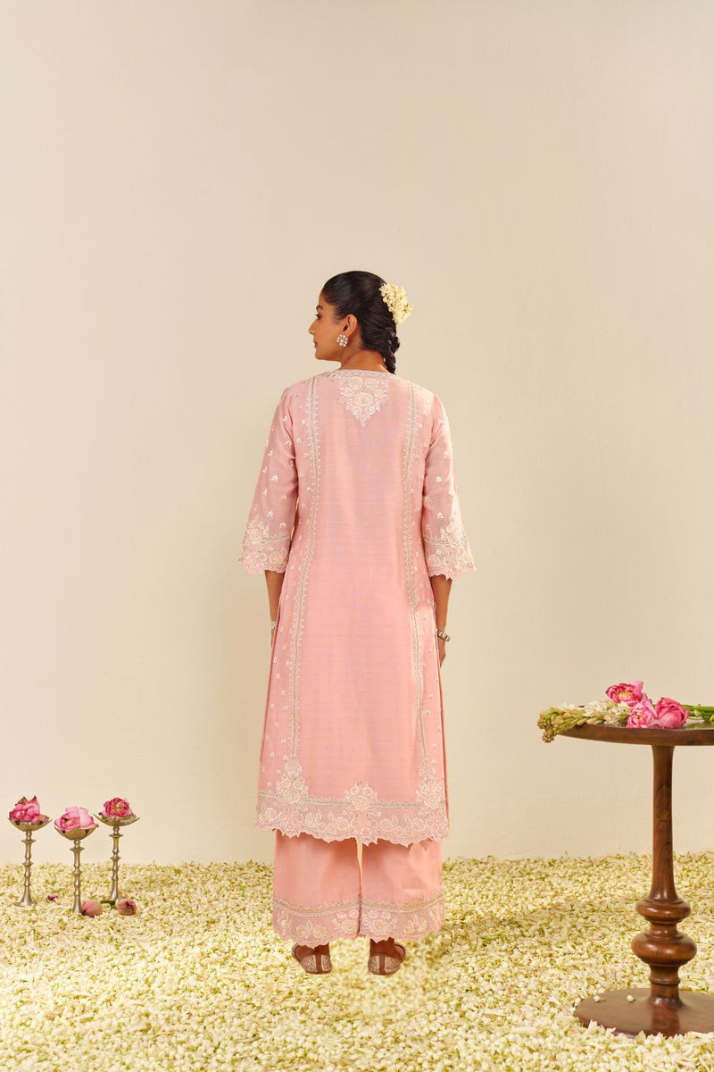 Sumaiya - A-Line Kurta With Palazzo And Dupatta-Blush Pink silk by SHEETAL BATRA in blush color for women in Singapore
