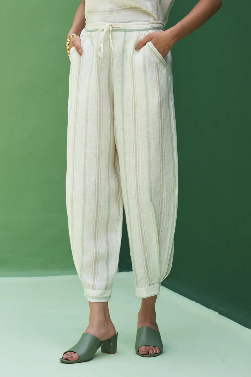 Iona Striped Linen Pant
- Mint linen by Manan in mint color for women in Singapore
