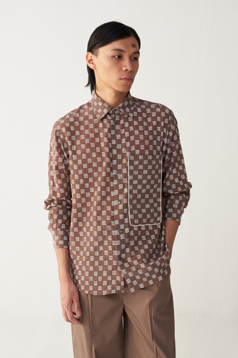 ALL OVER BRICK PRINT SHIRT silk by THREE Men for men in Singapore