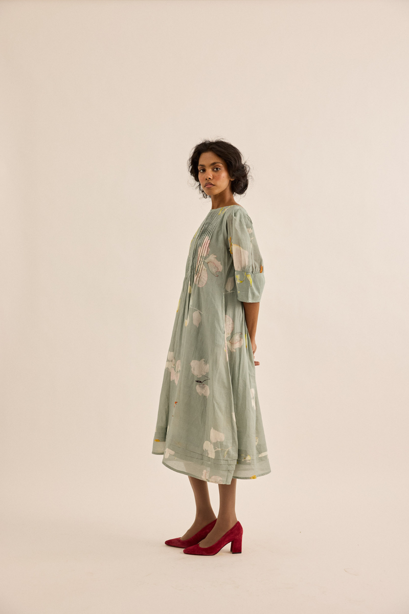 Cornflower Dress mul dress by Khara Kapas in sage green for women in Singapore