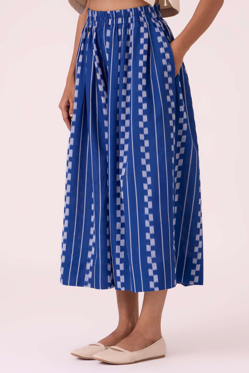 Douglas Blue Striped Ikat Pants cotton by The Summer House in blue color for women in Singapore