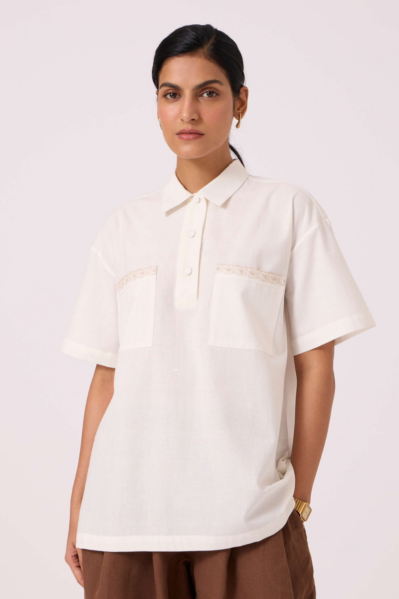 Alyosha Handwoven Embroidered Shirt cotton by The Summer House in white color for women in Singapore
