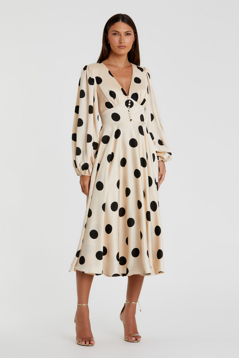 27542-Midi Dress-Cream Black by Mac Duggal in black color for women in Singapore