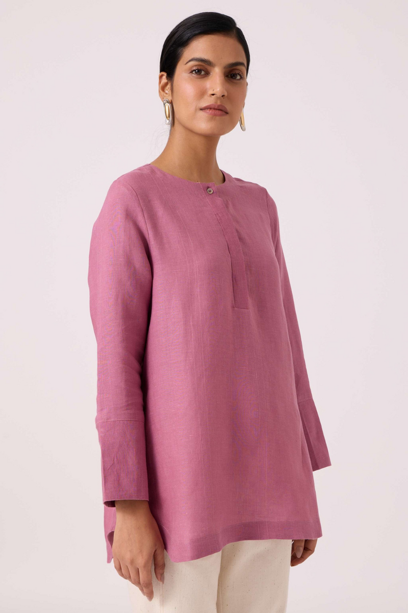 Macondo Lilac Linen Top linen by The Summer House in mauve color for women in Singapore