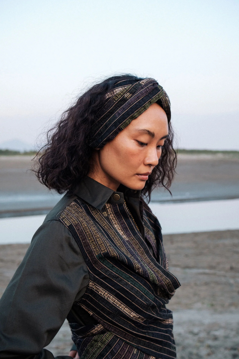 Upcycled Seattle Wrap Dress - Green cotton by The Terra Tribe in green color for women in Singapore