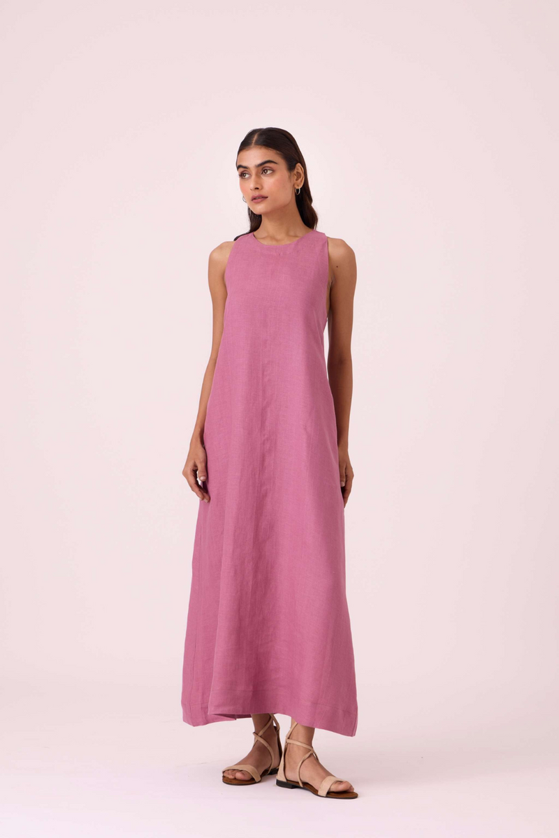 Amaran Lilac Linen Maxi Dress linen by The Summer House in black color for women in Singapore