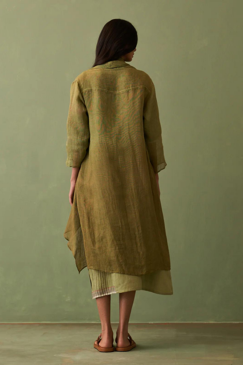 Ana Ombre Linen Overlay - Fern linen by Manan in natural color for women in Singapore