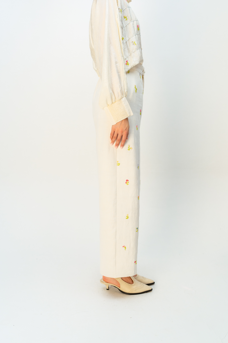 EVERMORE BUDS TROUSER handwoven denim pant/trouser by Ode to Odd in off white for women in Singapore